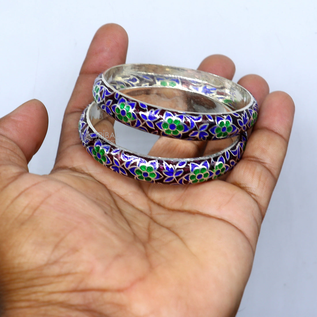 925 sterling meenakari style work designer bangle bracelet pure silver gifting jewelry, brides made bangles ba425 - TRIBAL ORNAMENTS