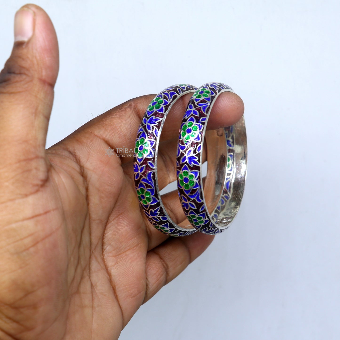 925 sterling meenakari style work designer bangle bracelet pure silver gifting jewelry, brides made bangles ba425 - TRIBAL ORNAMENTS