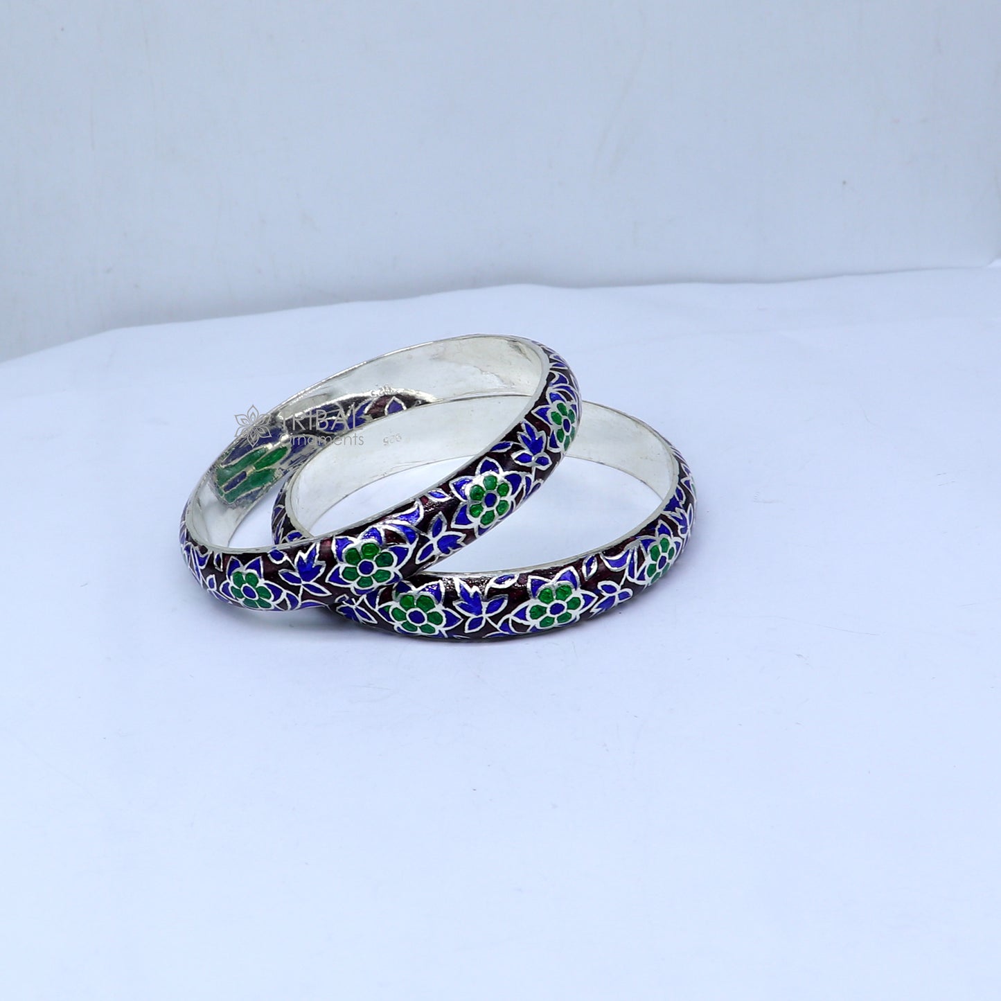 925 sterling meenakari style work designer bangle bracelet pure silver gifting jewelry, brides made bangles ba425 - TRIBAL ORNAMENTS