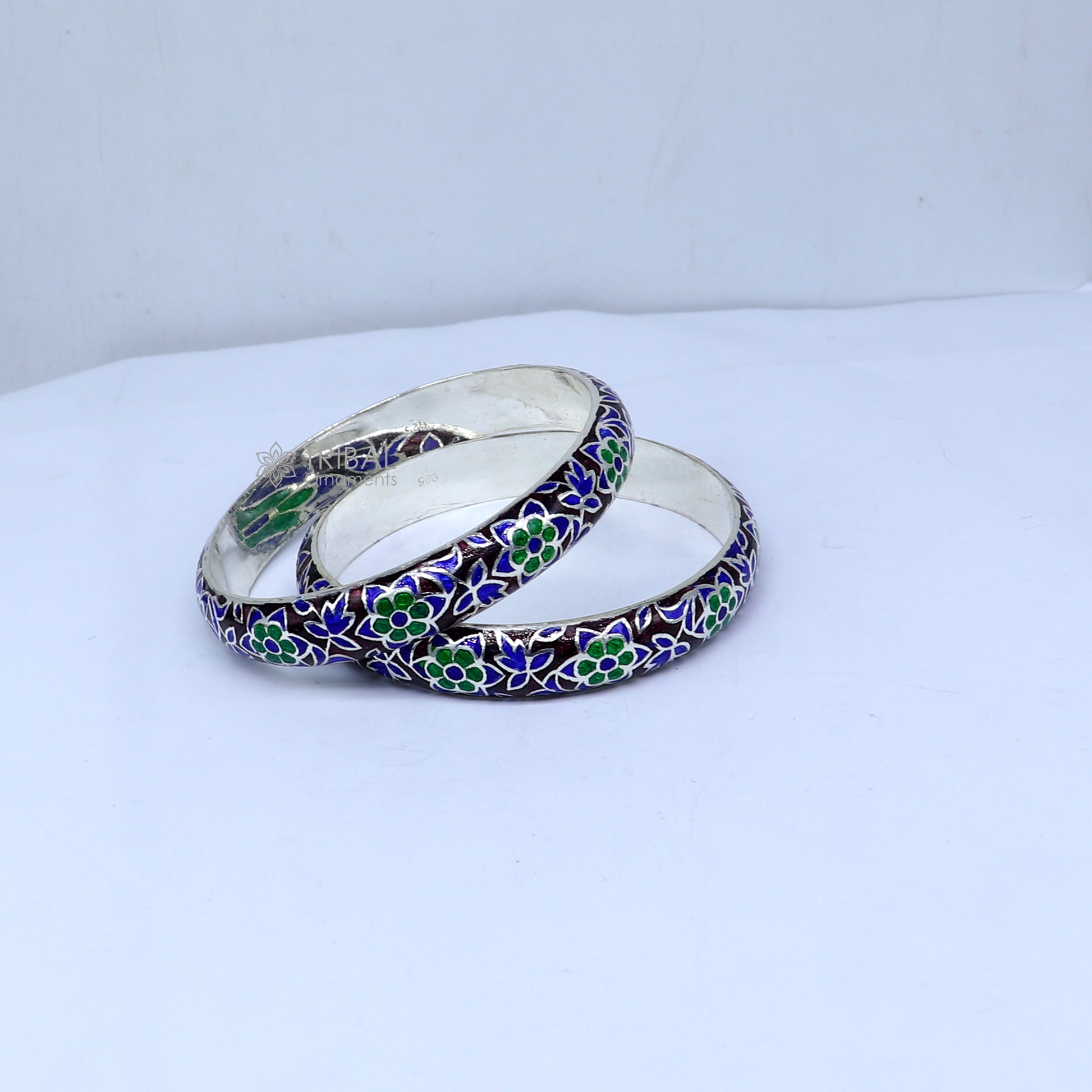 925 sterling meenakari style work designer bangle bracelet pure silver gifting jewelry, brides made bangles ba425 - TRIBAL ORNAMENTS