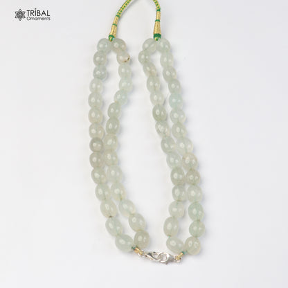 925 sterling silver beaded necklace with jade stone pendant, tribal jewelry set by TRIBAL ORNAMENTS, featuring intricate beadwork.