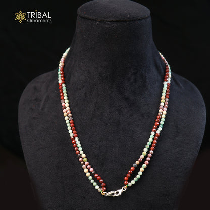 925 sterling silver beaded necklace with multi-color stones, tribal jewelry set featuring lock closure and vibrant bead details.