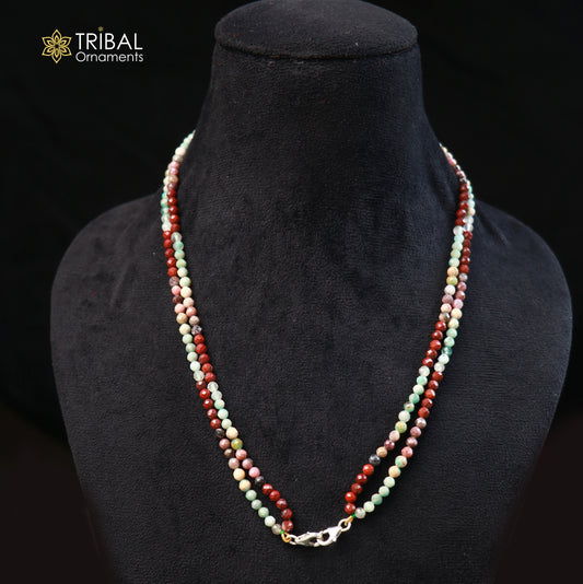 925 sterling silver beaded necklace with multi-color stones, tribal jewelry set featuring lock closure and vibrant bead details.