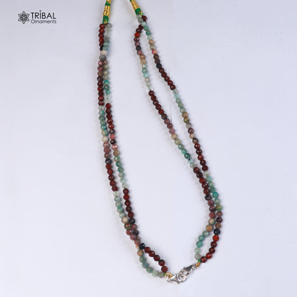 925 sterling silver multi-color stone beaded tribal necklace with matching jewelry set by TRIBAL ORNAMENTS.