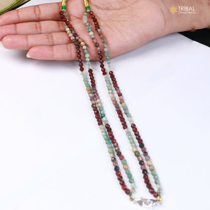 925 sterling silver beaded necklace with multicolor stones from TRIBAL ORNAMENTS tribal jewelry set, featuring a lock clasp and vibrant beads