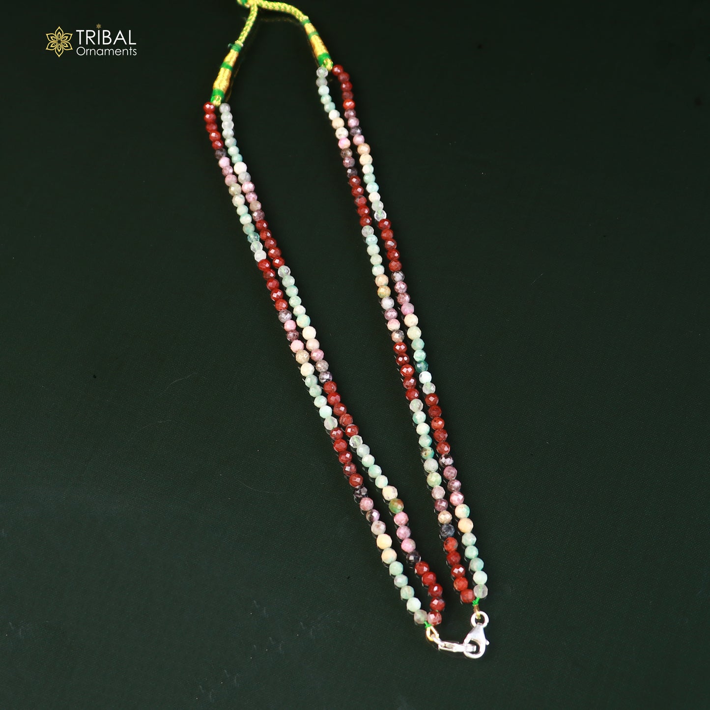 925 sterling silver lock multi-color stone beaded tribal necklace set with intricate jewelry design by TRIBAL ORNAMENTS.