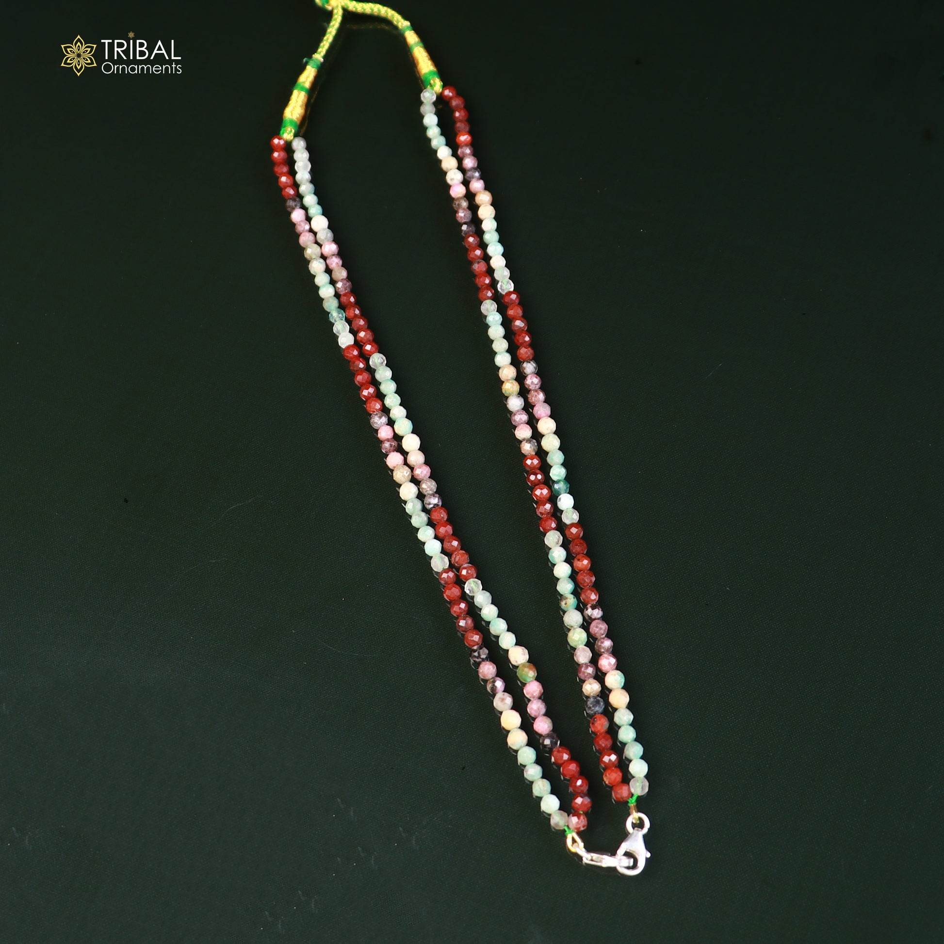 925 sterling silver lock multi-color stone beaded tribal necklace set with intricate jewelry design by TRIBAL ORNAMENTS.