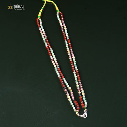 925 sterling silver lock multi-color stone beaded tribal necklace set with intricate jewelry design by TRIBAL ORNAMENTS.