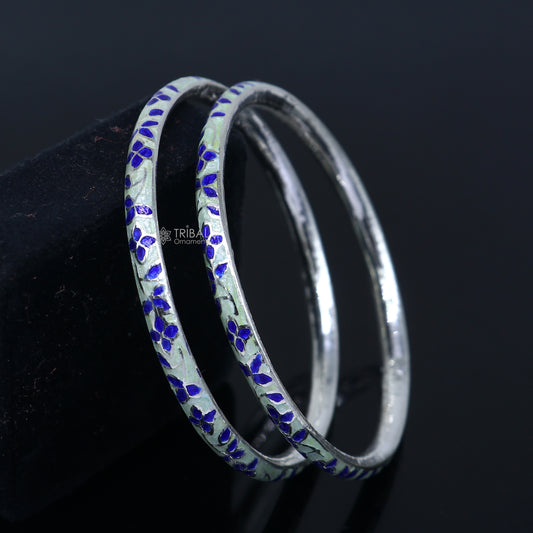 925 sterling meenakari  work designer bangle bracelet pure silver gifting jewelry, brides made bangles ba430 - TRIBAL ORNAMENTS