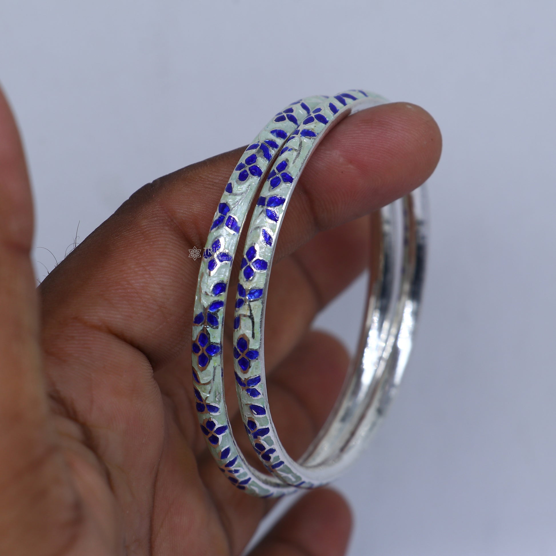 925 sterling meenakari  work designer bangle bracelet pure silver gifting jewelry, brides made bangles ba430 - TRIBAL ORNAMENTS