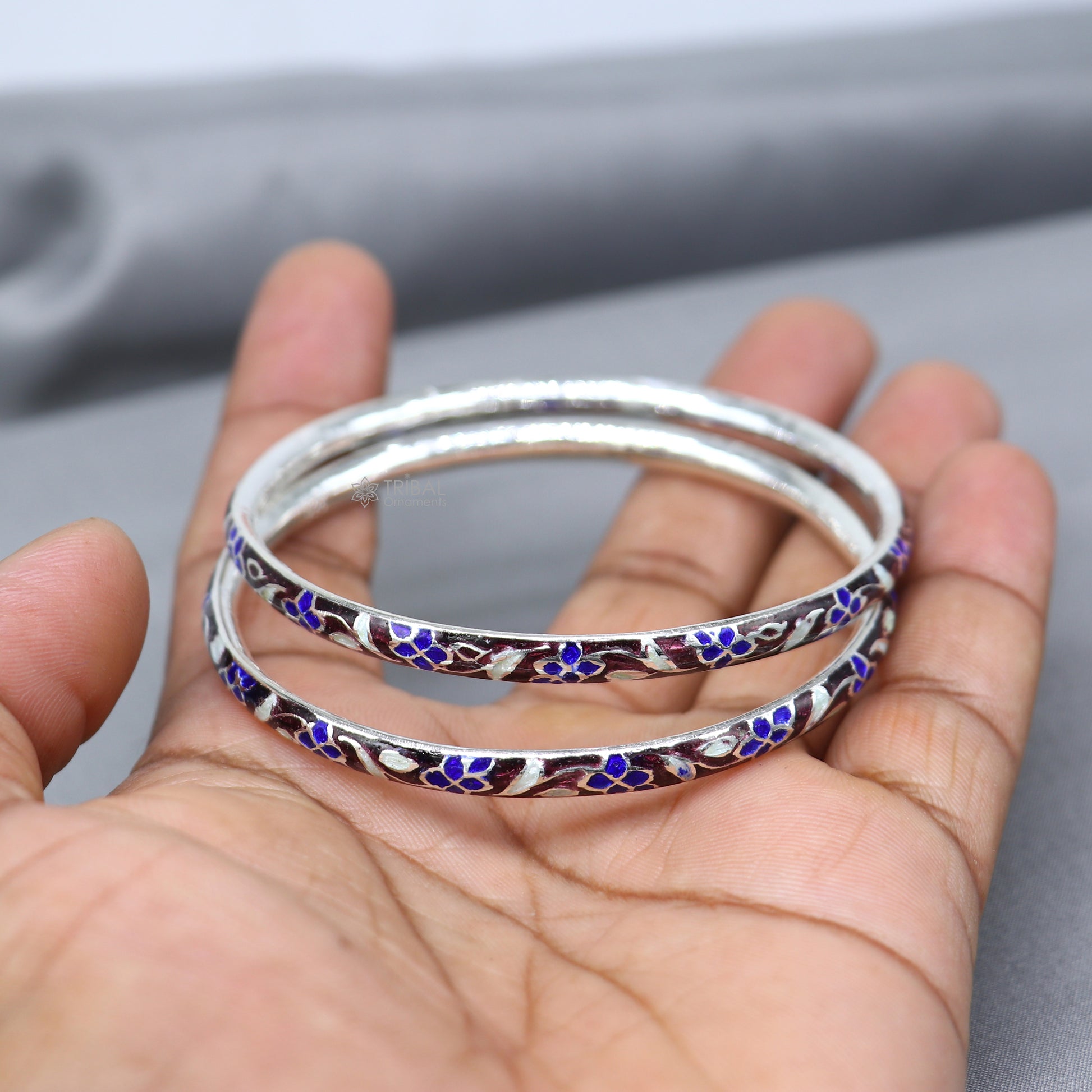 925 sterling meenakari  work designer bangle bracelet pure silver gifting jewelry, brides made bangles ba431 - TRIBAL ORNAMENTS
