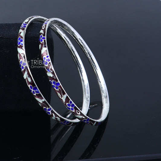 925 sterling meenakari  work designer bangle bracelet pure silver gifting jewelry, brides made bangles ba431 - TRIBAL ORNAMENTS