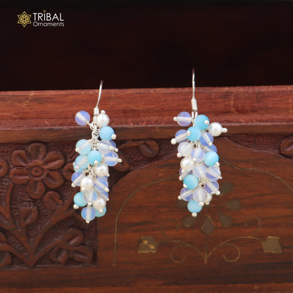 925 sterling silver beaded drop dangle earring with intricate design from TRIBAL ORNAMENTS, visible beaded details and elegant craftsmanship