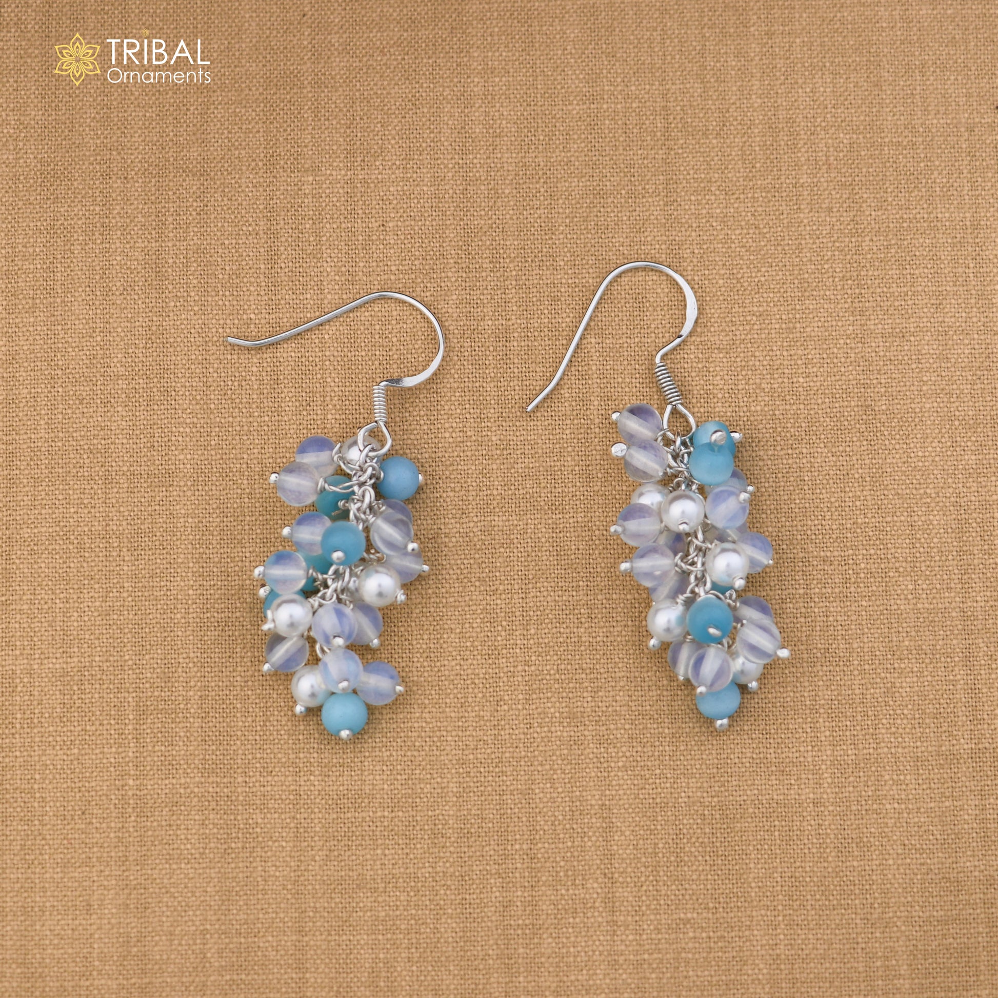 925 sterling silver beaded drop dangle earring by TRIBAL ORNAMENTS featuring intricate beaded design and elegant craftsmanship.