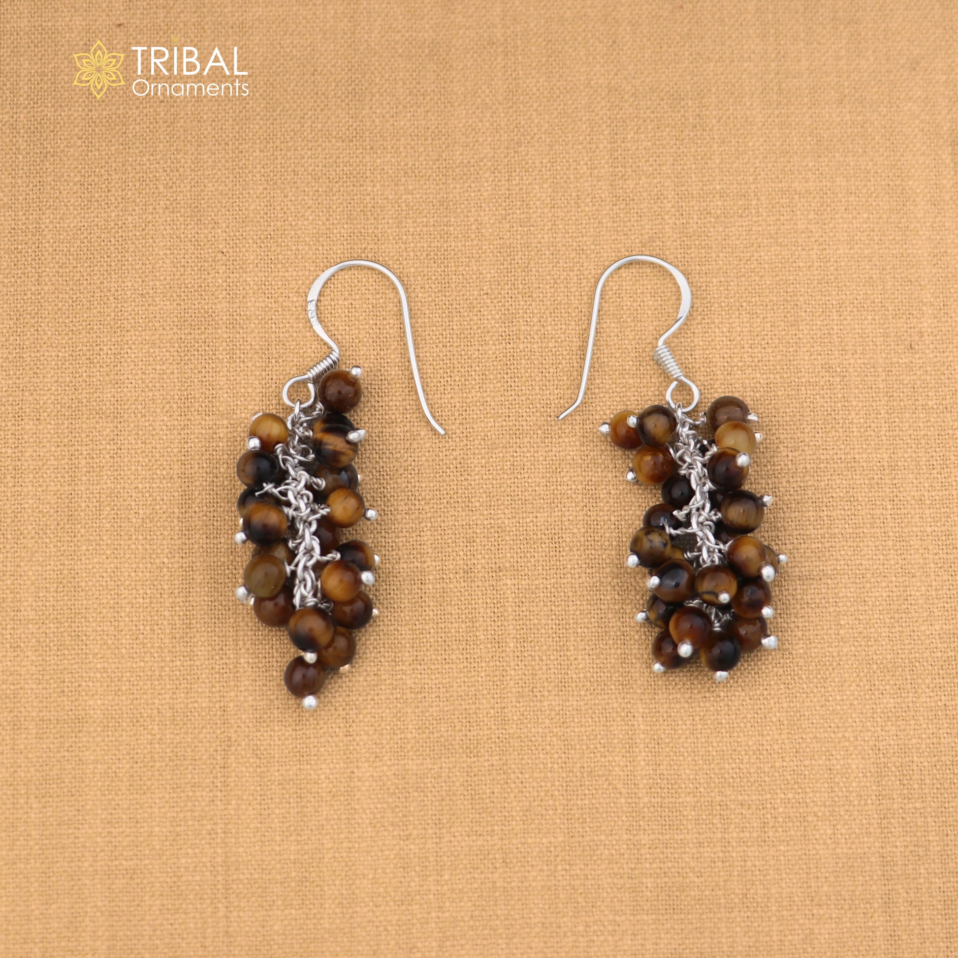 Sterling silver beaded drop dangle earring by TRIBAL ORNAMENTS with intricate bead details and elegant design.