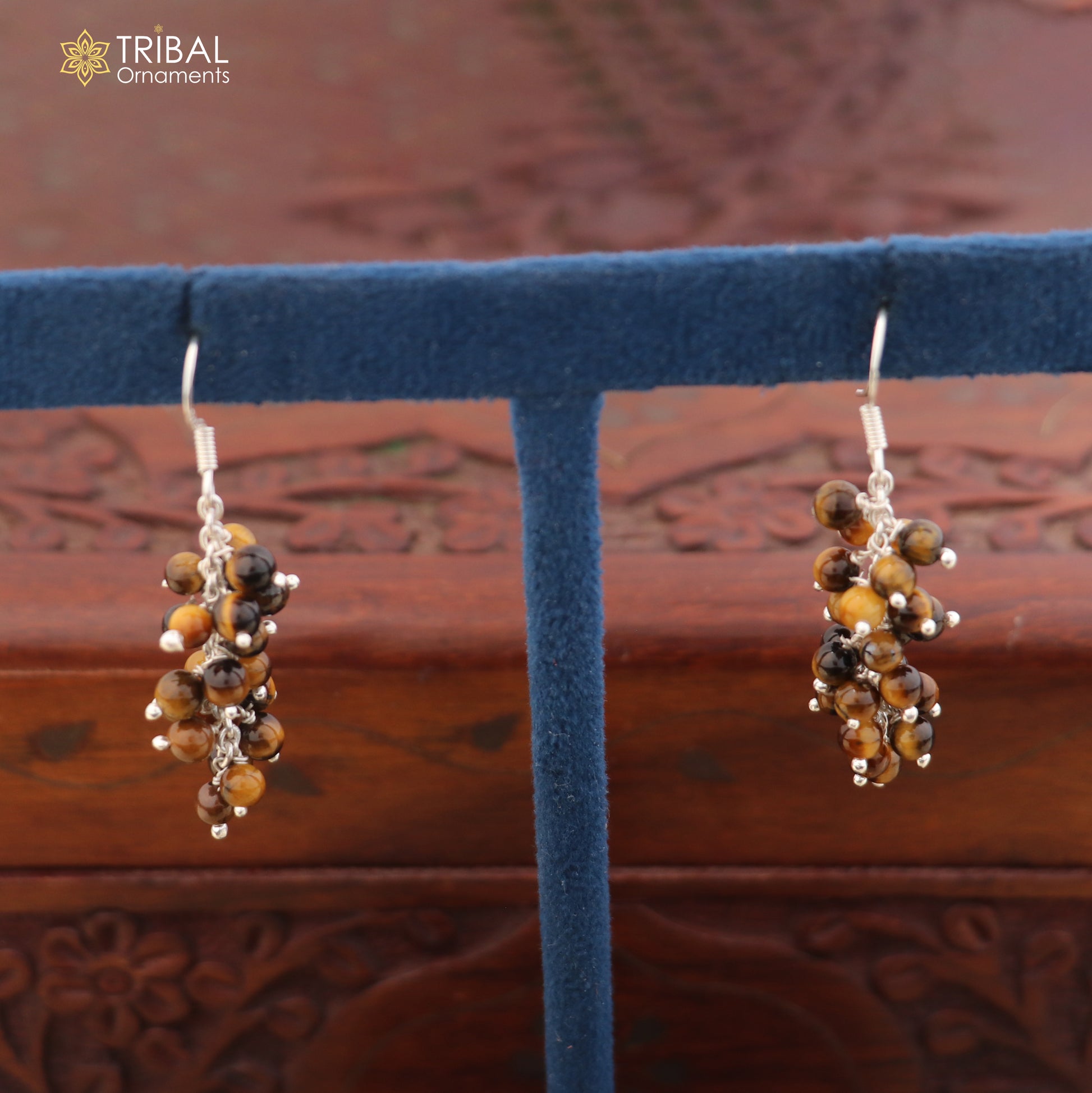 925 sterling silver beaded drop dangle earring with intricate bead detail, jewelry design by TRIBAL ORNAMENTS.