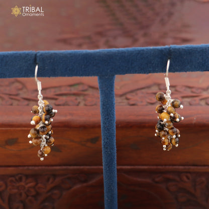 925 sterling silver beaded drop dangle earring with intricate bead detail, jewelry design by TRIBAL ORNAMENTS.