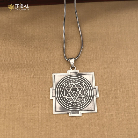 925 sterling silver Shree Ganesha Yantram pendant with tribal design, featuring intricate detailing in a traditional jewelry style