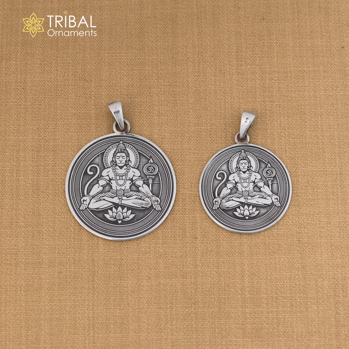 925 sterling silver Divine Shree Hanuman pendant with chain for men, featuring intricate design and craftsmanship by TRIBAL ORNAMENTS.