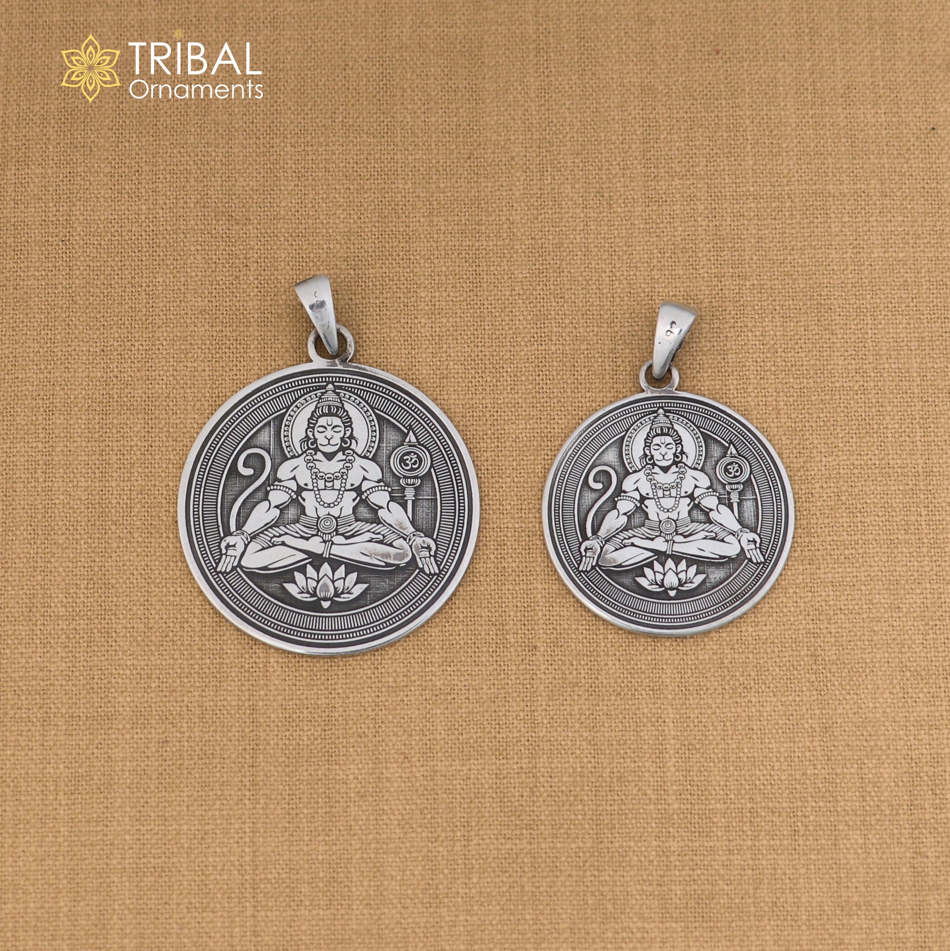 925 sterling silver Divine Shree Hanuman pendant with chain for men, featuring intricate design and craftsmanship by TRIBAL ORNAMENTS.