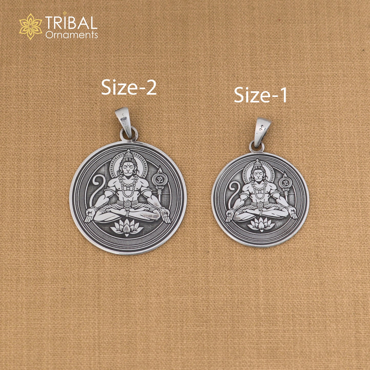 925 sterling silver Divine Shree Hanuman pendant with chain, men's jewelry by TRIBAL ORNAMENTS, featuring intricate Hanuman design.