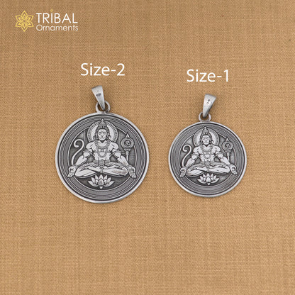925 sterling silver Divine Shree Hanuman pendant with chain, men's jewelry by TRIBAL ORNAMENTS, featuring intricate Hanuman design.