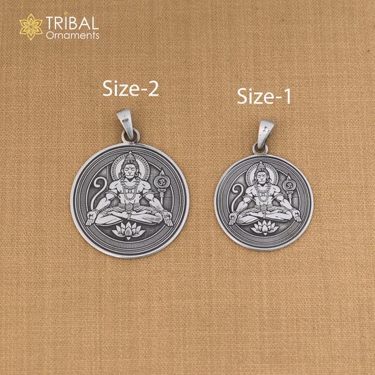 925 sterling silver Divine Shree Hanuman pendant with chain, men's jewelry by TRIBAL ORNAMENTS, featuring intricate Hanuman design.
