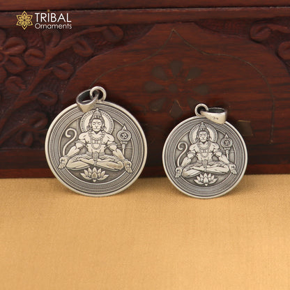 925 sterling silver Shree Hanuman pendant with chain, men's jewelry featuring intricate divine design by TRIBAL ORNAMENTS.