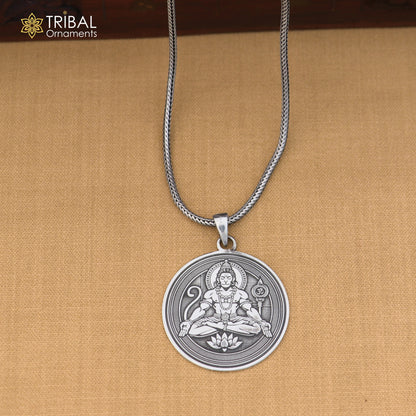 925 sterling silver Shree Hanuman pendant with chain, men's jewelry by TRIBAL ORNAMENTS, detailed divine Hanuman figure.