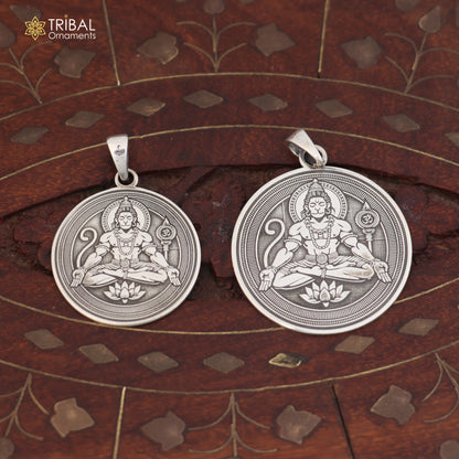 925 sterling silver Divine Shree Hanuman pendant with chain, men's jewelry by TRIBAL ORNAMENTS, featuring intricate Hanuman design.
