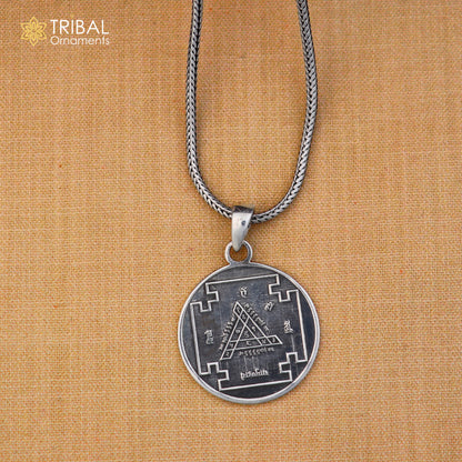 925 sterling silver Durga Bisa Yantram pendant with chain, tribal jewelry featuring intricate design and traditional craftsmanship.