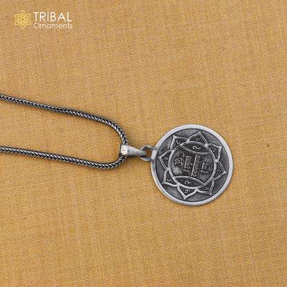 925 sterling silver Shree Hanuman Yantram pendant with chain, tribal jewelry design by TRIBAL ORNAMENTS, detailed religious symbol display