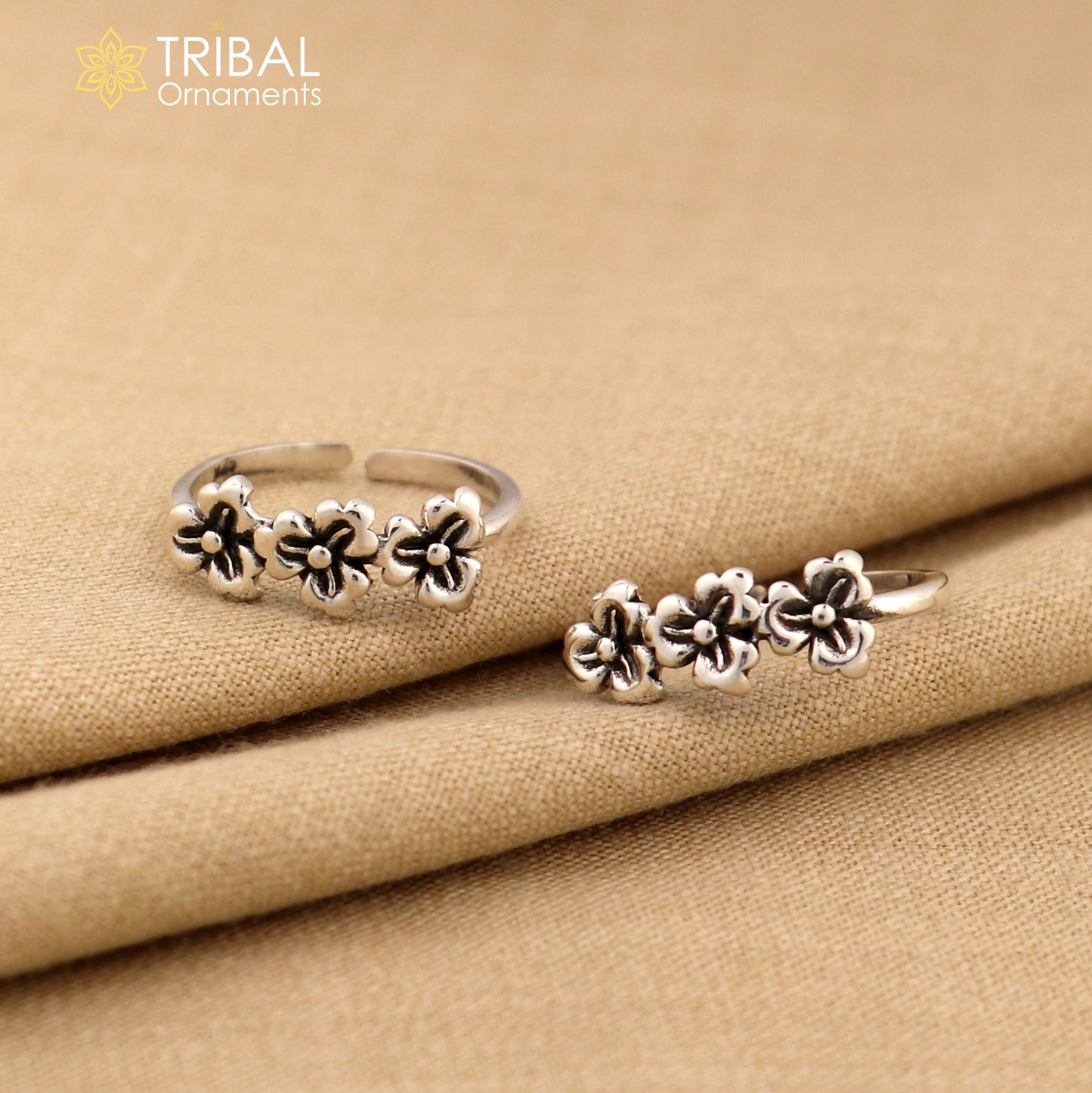 925 sterling silver uniquely handcrafted flower style oxidized toe rings. best brides wedding jewelry tribal jewelry ytr16