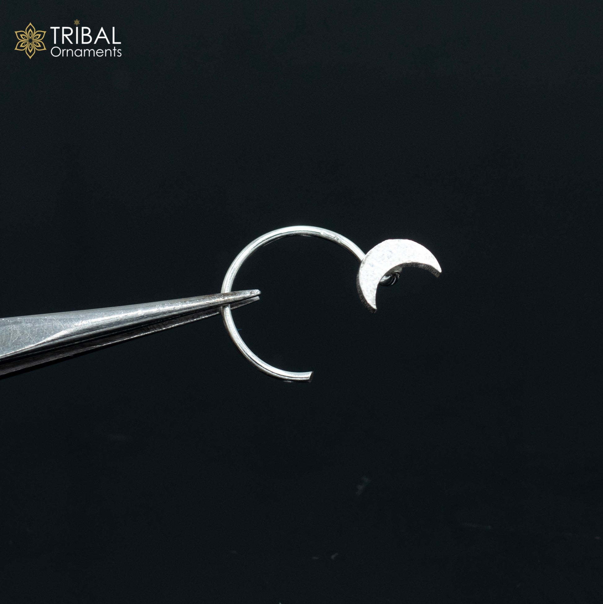 925 sterling silver moon design handmade fabulous nose pin u band tribal jewelry np56 - TRIBAL ORNAMENTS