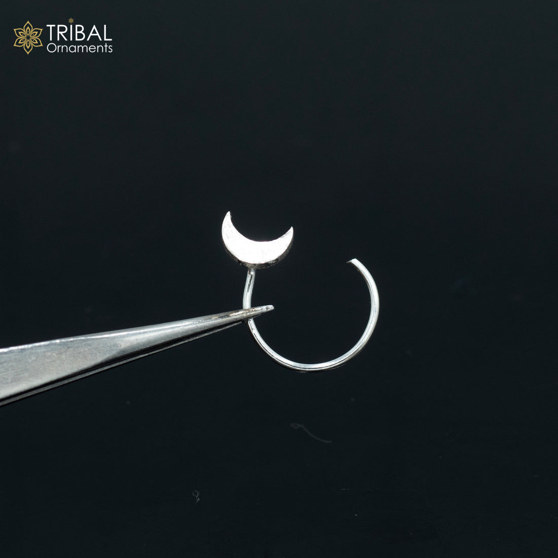 925 sterling silver moon design handmade fabulous nose pin u band tribal jewelry np56 - TRIBAL ORNAMENTS