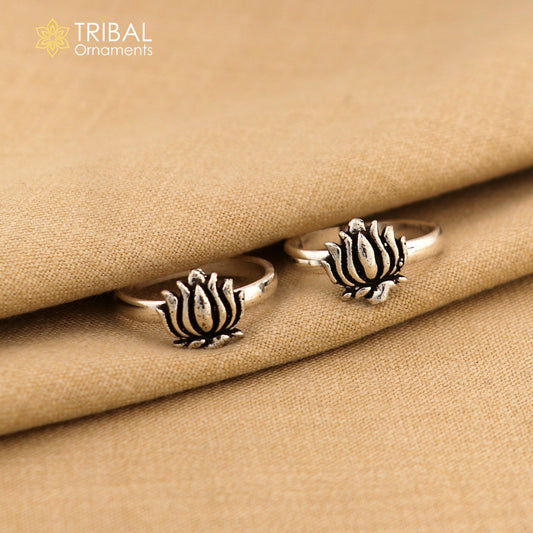 925 sterling silver handmade fabulous lotus design toe ring band tribal belly dance vintage style ethnic brides jewelry ytr31