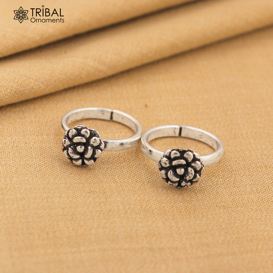 925 sterling silver excellent vintage floral design handmade toe ring, toe band stylish modern women's brides jewelry from india ytr42