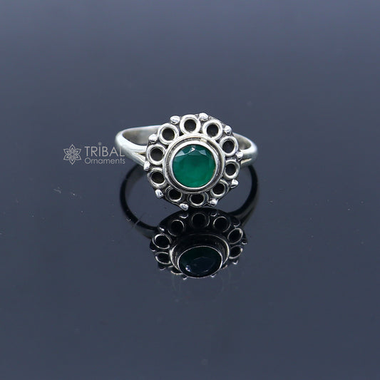 925 sterling silver  green colour stone ring Jewelry sr731