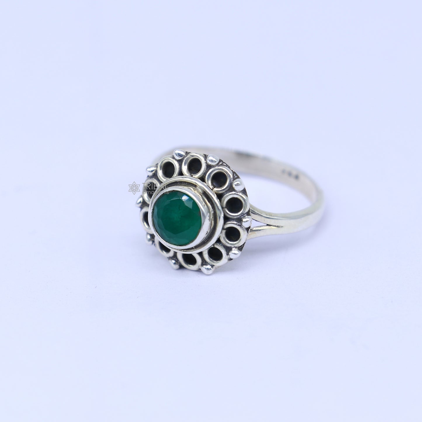 925 sterling silver  green colour stone ring Jewelry sr731