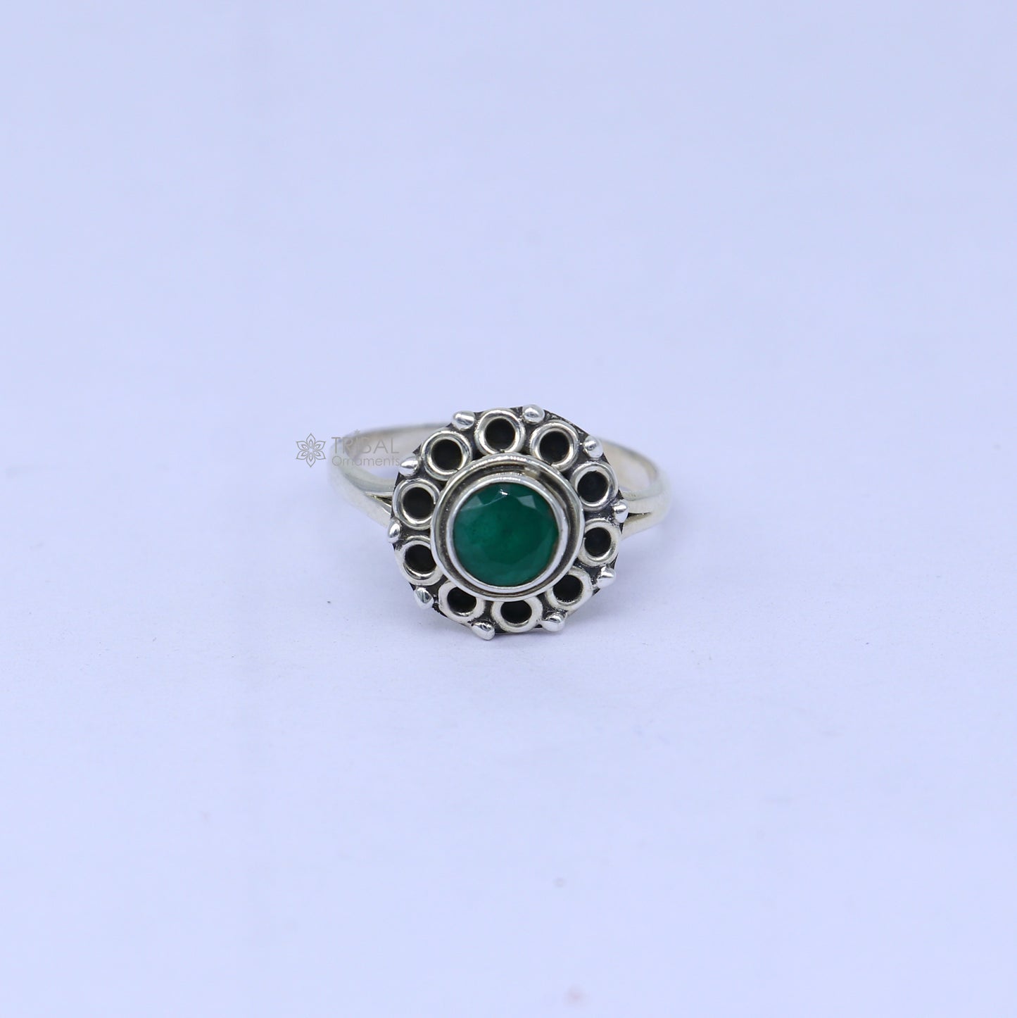 925 sterling silver  green colour stone ring Jewelry sr731