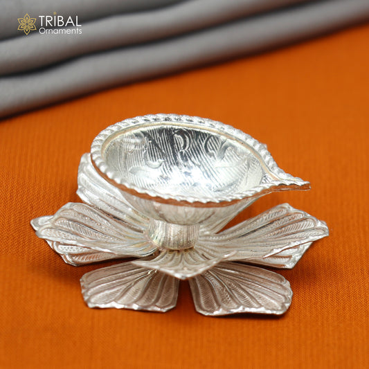 925 sterling silver handcrafted  flower design lamp/ Deepak, silver article, puja utensils, silver figurine su1066 - TRIBAL ORNAMENTS