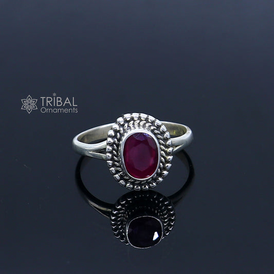 925 sterling silver red colour stone ring Jewelry sr733