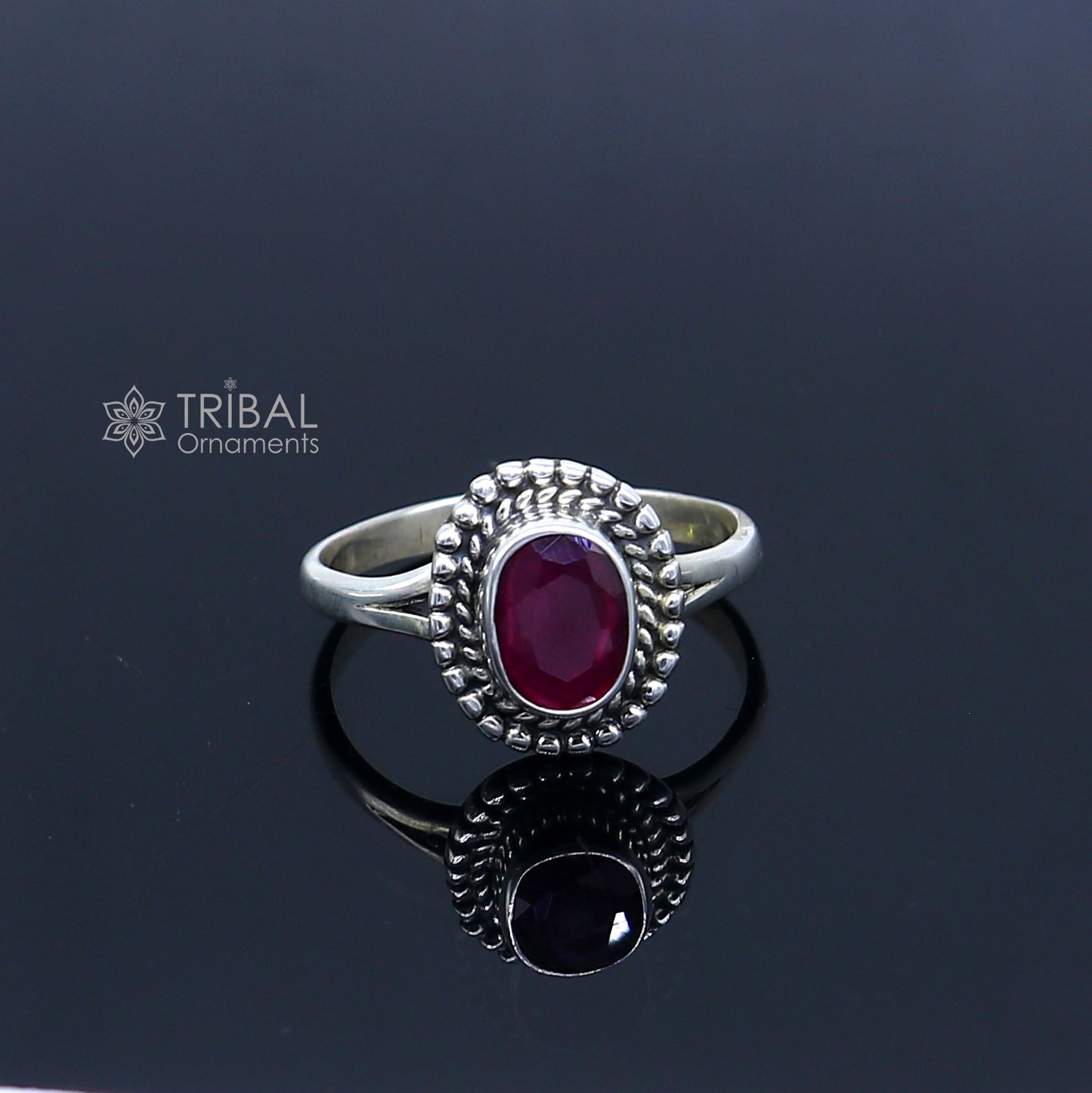 925 sterling silver red colour stone ring Jewelry sr733