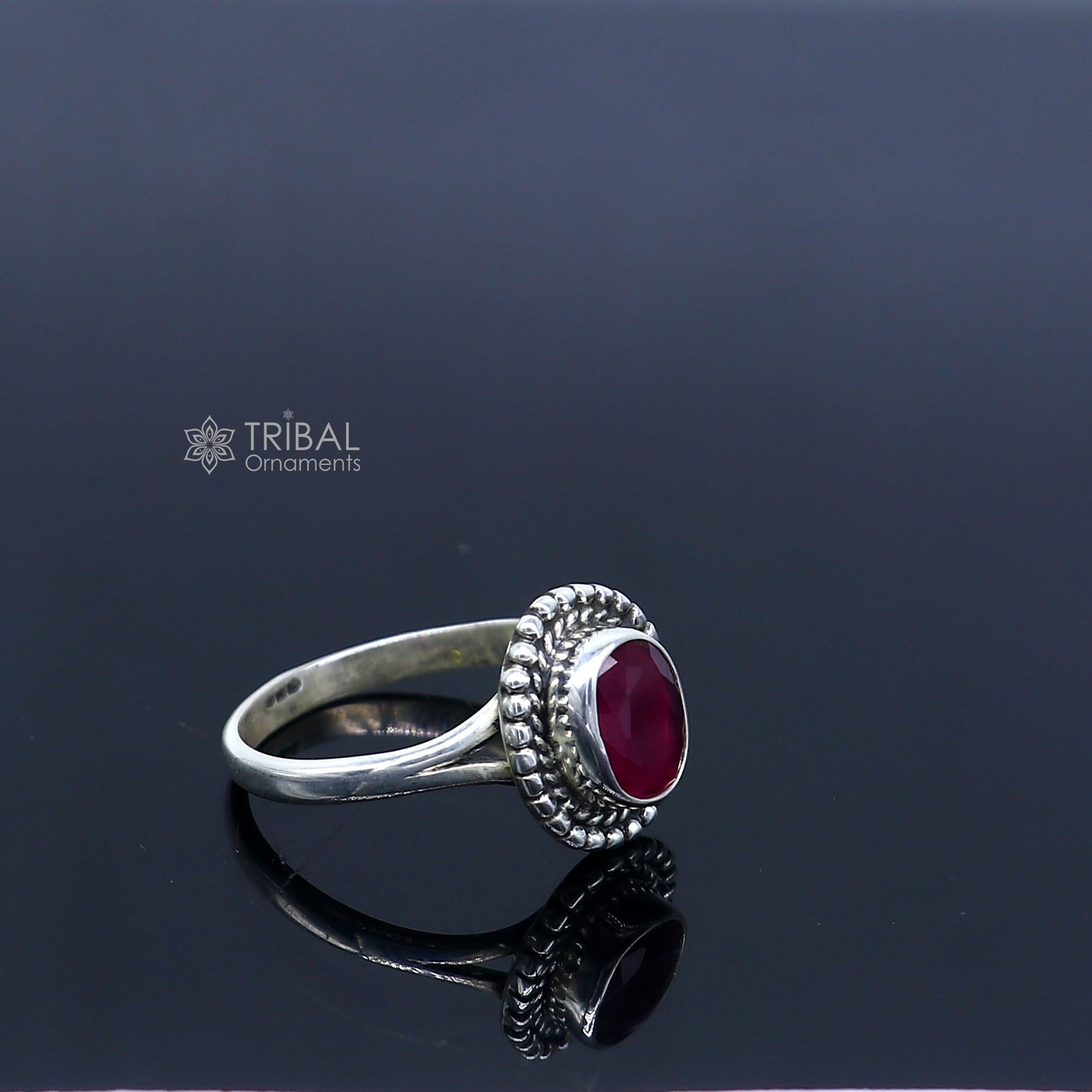 925 sterling silver red colour stone ring Jewelry sr733