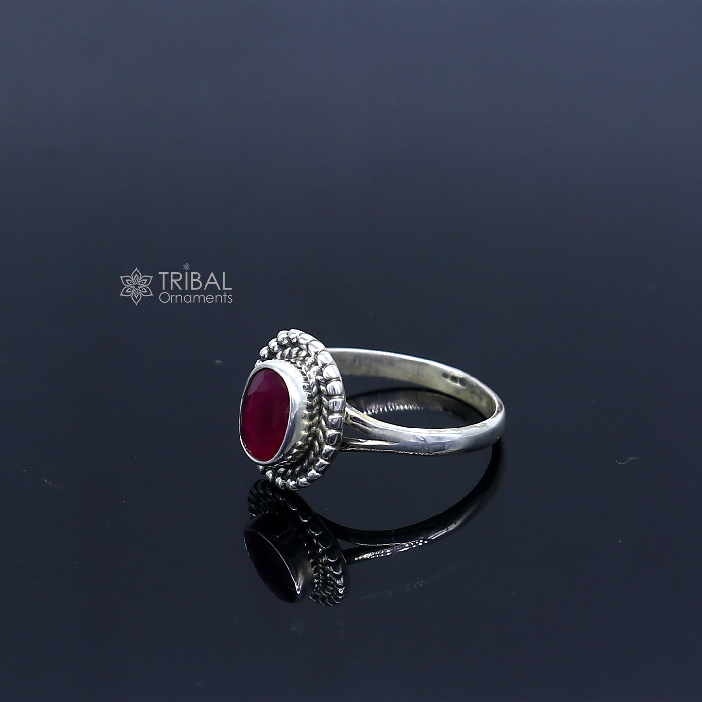 925 sterling silver red colour stone ring Jewelry sr733