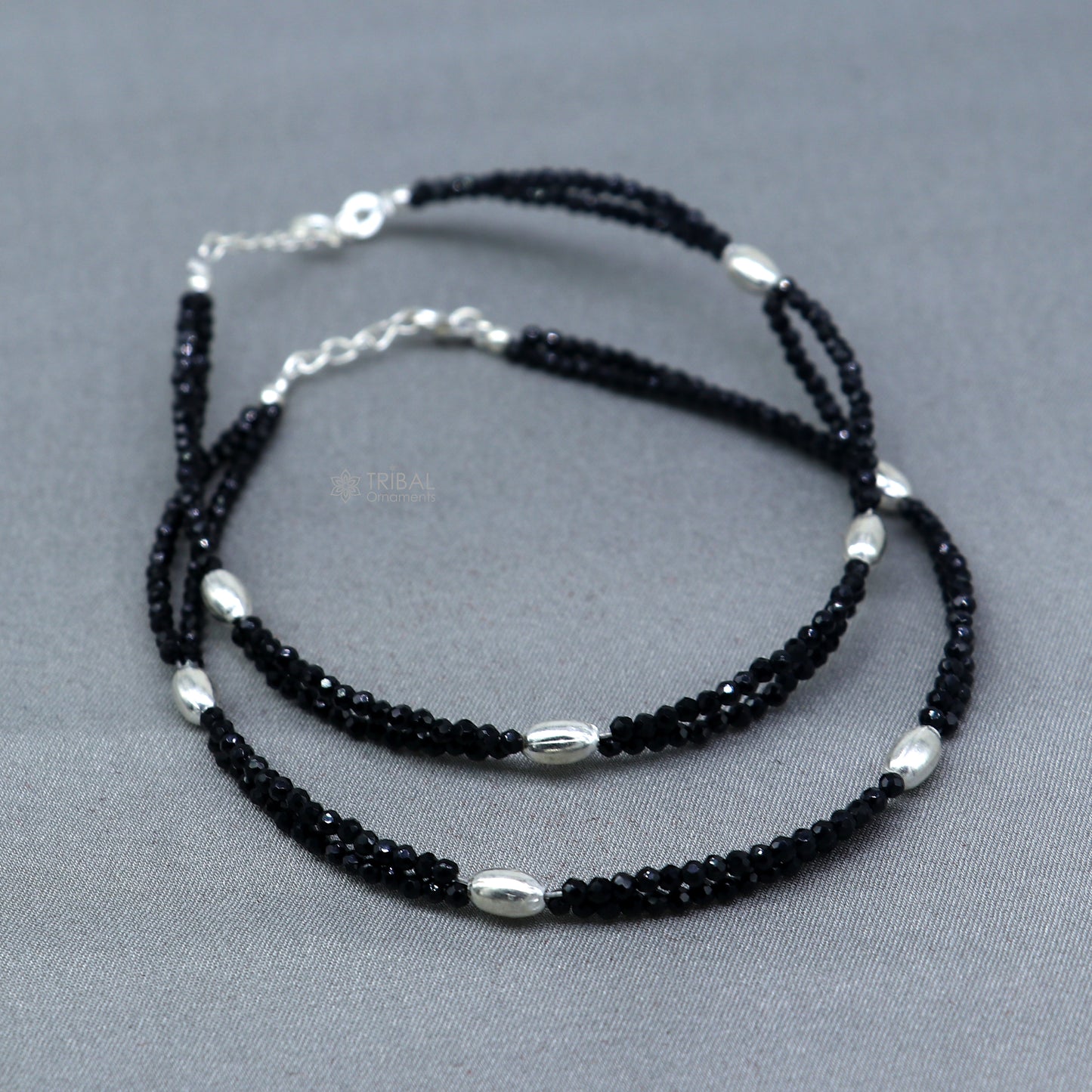 925 sterling silver double chain black beaded anklet bracelet amazing light weight delicate anklets silver jewelry ank659