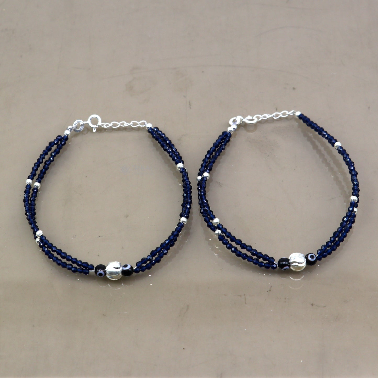 925 sterling silver and evil eye blue beaded chain bracelet Combo use mother  bracelet or  baby anklets, sbr751