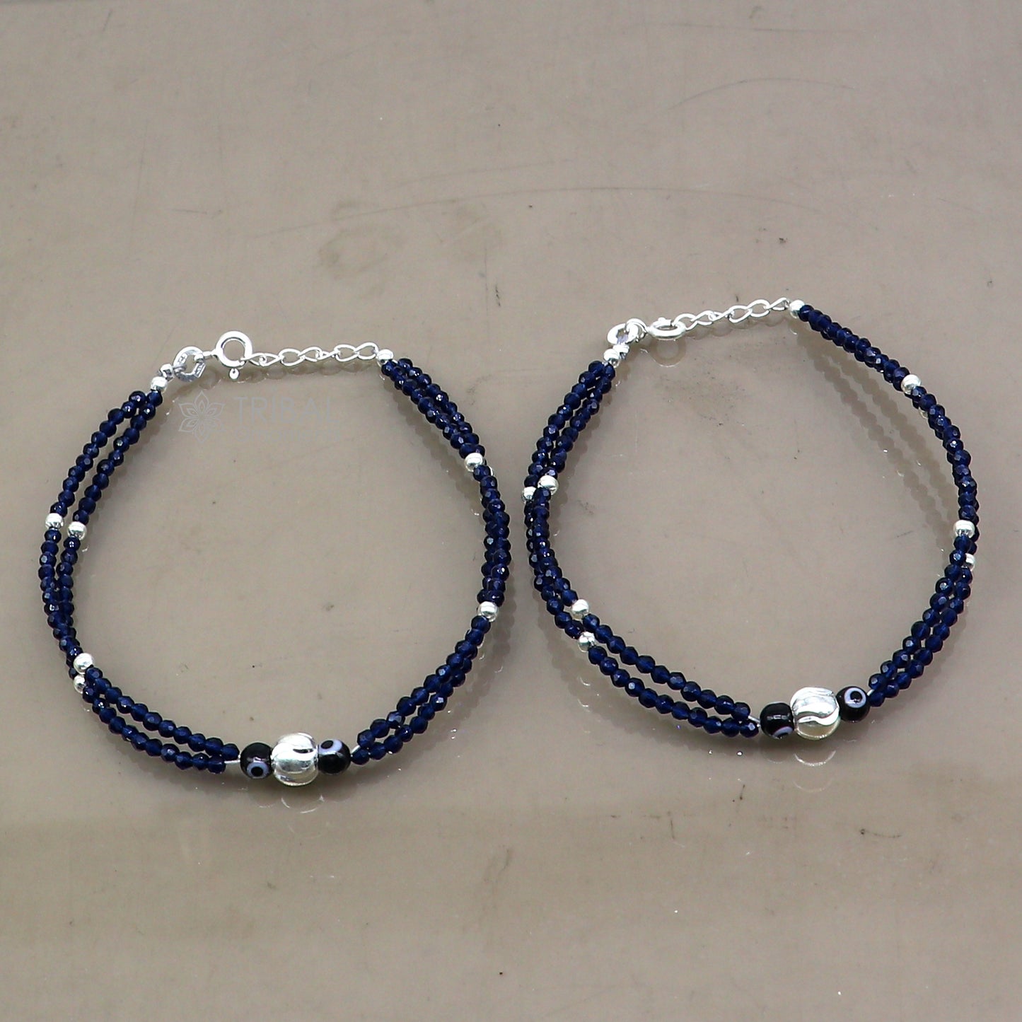 925 sterling silver and evil eye blue beaded chain bracelet Combo use mother  bracelet or  baby anklets, sbr751