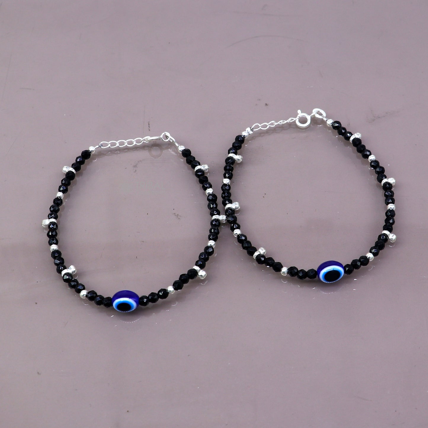 925 sterling silver and evil eye black beaded chain bracelet Combo use mother  bracelet or  baby anklets, sbr749