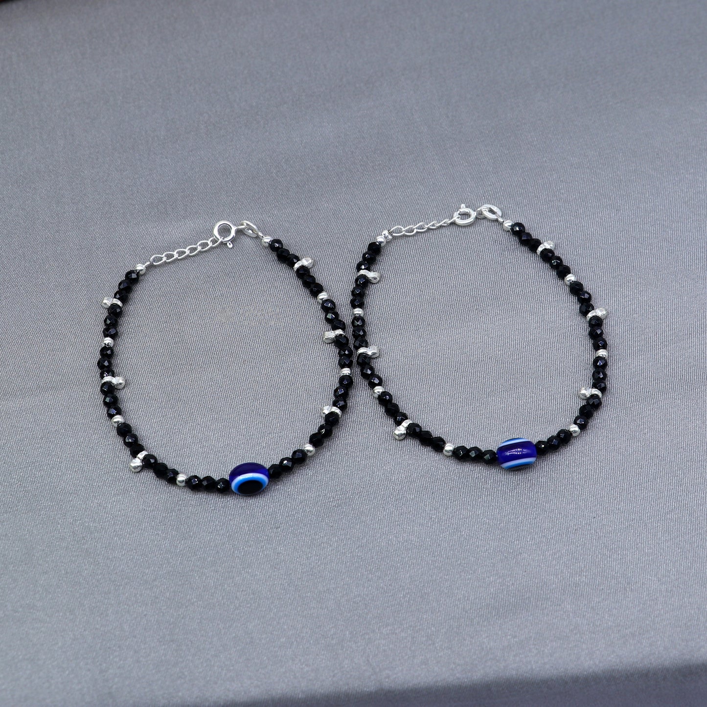 925 sterling silver and evil eye black beaded chain bracelet Combo use mother  bracelet or  baby anklets, sbr749